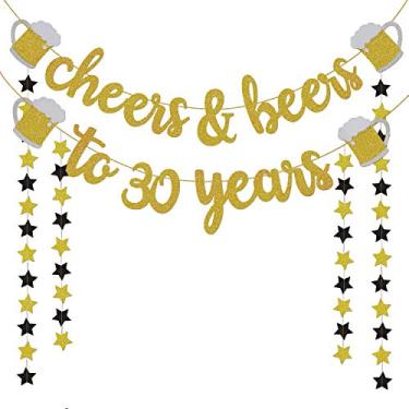 Imagem de Decorações de 30º aniversário para ele/ela – Presentes de 30º aniversário – de torcida e cerveja a 30 anos de ouro com glitter – Decorações de 30º aniversário para festas, artigos de festa de casamento para homens/mulheres