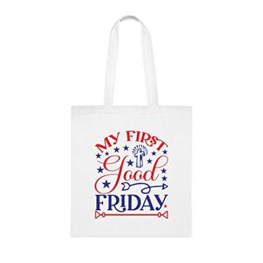 Imagem de Sacola My First Good Friday, presente divertido, bolsa de ombro, bolsas reutilizáveis, cesta de Natal de aniversário, ideia de presente, Branco