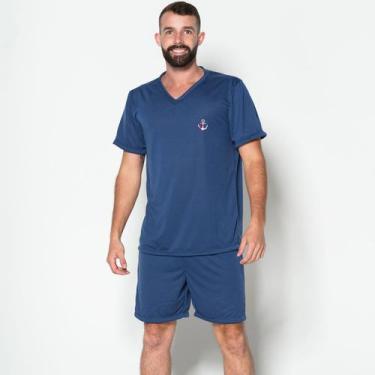 Imagem de Pijama Masculino Gola V Fechado Conjunto Curto Short Blusa Adulto - Ve