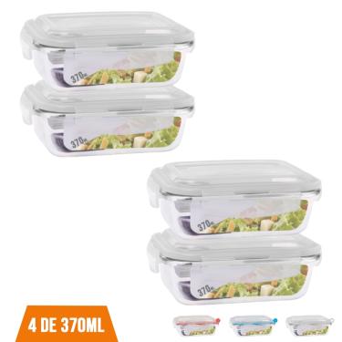 Imagem de Jogo 4 Pote Vidro Retangular 370ml Hermética Vidro Papinha