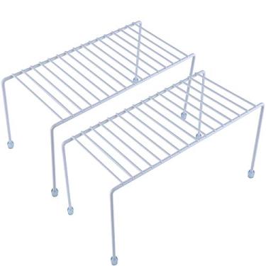 Imagem de Prateleiras de cozinha, mini prateleira de armazenamento para organização de armário, branco, conjunto de 2