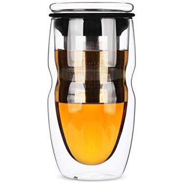 Imagem de BTAT- Xícara de chá de vidro de parede dupla com infusor e tampa de aço inoxidável, 473 ml, 500 ml, xícara de chá com tampa, presentes de Natal