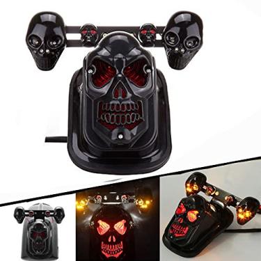 Imagem de unbrand Crânio Preto Motocicleta Freio Integrado Parada Traseira Cauda Luz Indicadora Piscadora Para Harley Sportster Dyna Glide Personalizado Bobber Chopper Cruiser
