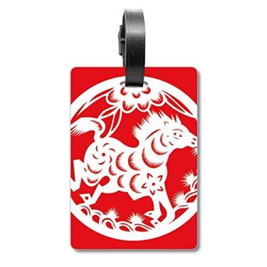 Imagem de Cavalo cortado em papel animal China zodíaco arte mala etiqueta etiqueta cartão de bagagem etiqueta, Multicolorido.