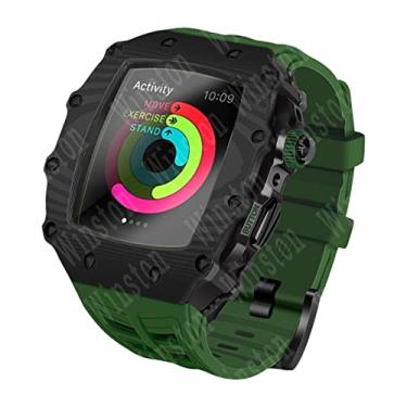 Imagem de KANUZ Capa de fibra de carbono de luxo para pulseira de relógio Apple 45mm 44mm capa de fibra de carbono pulseira de silicone para IWatch série 7 6 5 4 acessórios (cor: preto, tamanho: 45mm para 7)