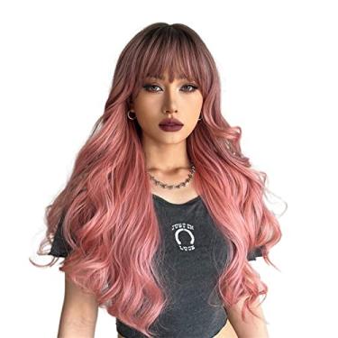 Imagem de Qudai Peruca sintética peruca ondulada rosa peruca longa peruca