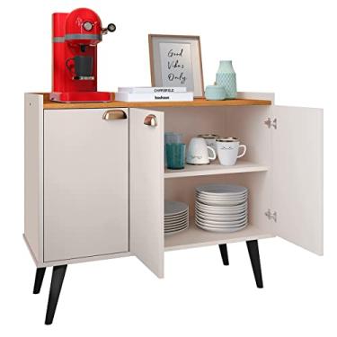 Imagem de Aparador Balcão Buffet 3 Portas com Prateleira Puxador Concha (Off White/Cinamomo)