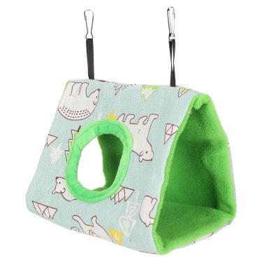 Imagem de Cama suspensa para pássaros, padrão de urso, quente, lavável, confortável, forma triangular, suprimentos para animais de estimação para gaiola de pássaros (G, urso + fundo verde)