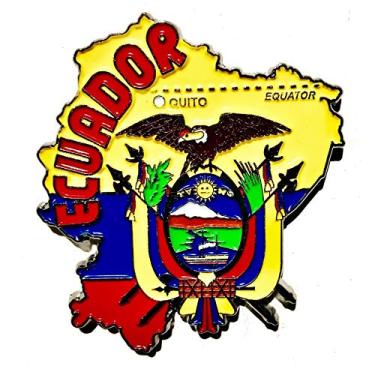 Imagem de Imã Equador – Imã Mapa Equador Bandeira Cidades Símbolos - Mapa Mundi Magnético - Imã Geladeira Equador