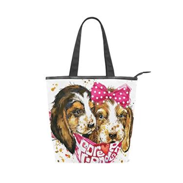Imagem de Bolsa feminina de lona durável em aquarela para cães amigos grande capacidade sacola de compras bolsa de ombro