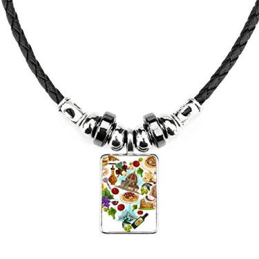 Imagem de DIYthinker Colar com padrão de bandeira nacional de coração da Itália com pingente de corda de couro