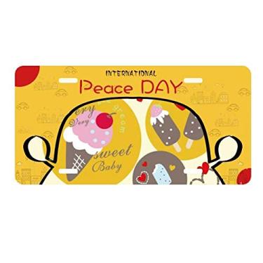 Imagem de DIYthinker Placa de licença de sorvete com coração de cereja picolé doce para decoração de carro Dia da Paz