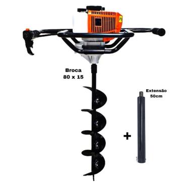 Imagem de KIT Perfurador de Solo Vulcan VPS520-S 2T 52CC 2,5HP com Broca 80x15cm + Extensão Vulcan 50cm com Pino Trava