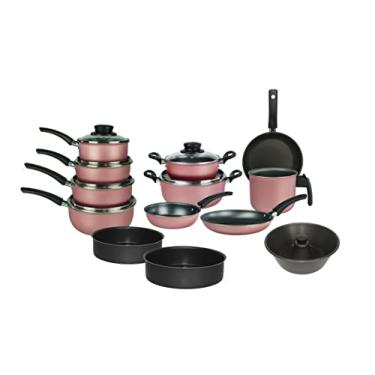 Imagem de KIt Conjunto de panelas 13 peças antiadrente tampa de vidro rosê
