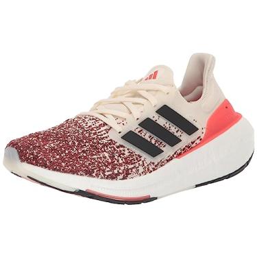 Imagem de adidas Tênis de corrida masculino Ultraboost Light, Branco giz/preto central/vermelho brilhante, 19 Women/18 Men