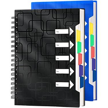 Imagem de CAGIE Caderno espiral com divisórias, caderno de 5 matérias para trabalho, 2 peças/conjunto A5 pautado para faculdade, 120 folhas/240 páginas, 21 cm x 15,9 cm (preto e azul)