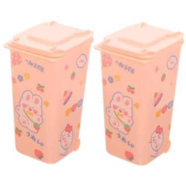 Imagem de IMIKEYA 2 peças, porta-canetas, mini caixote do lixo com tampa, mini caixote do lixo de mesa com tampas, caixote de lixo rosa organizador de mesa com tampa, mini lápis, recipiente de plástico para
