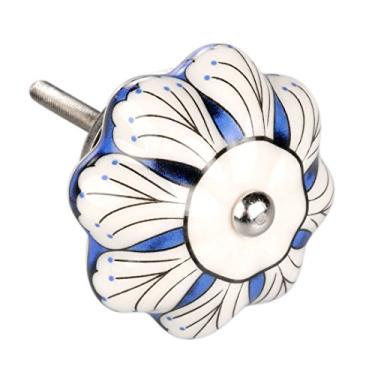 Imagem de Puxador vintage Uxcell 1 peça azul e branco floral pintado à mão cerâmica abóbora armário armário armário gaveta maçaneta puxa crina asiática
