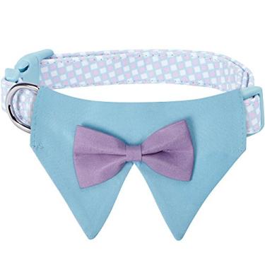 Imagem de Blueberry Pet 5 padrões sofisticados xadrez azul pastel ajustável coleira bandana cachorro com gravata borboleta, médio, pescoço 36,8-50,8 cm
