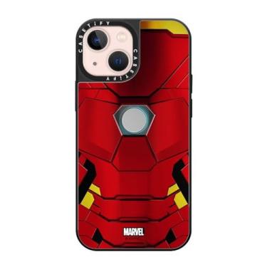 Imagem de CASETiFY Capa espelhada para iPhone 13 Mini [Iron Man Co-Lab/Reflexiva/Proteção contra quedas de 1,5 metros/Compatível com Magsafe] - Capa de terno do Homem de Ferro - Prata em Preto