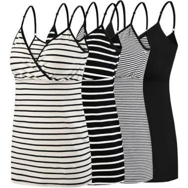 Imagem de Camiseta regata para amamentação e amamentação, O - listra preto/branca/listra creme/listra preta, P