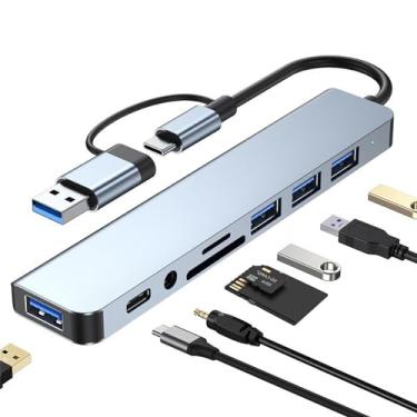 Imagem de Hub USB C divisor USB 8 em 1 extensor USB com 4 portas USB 1 entrada USBC leitor de cartão TF/SD saída de áudio de 3,5 mm para MacBook Pro/iPad Pro/iPhone 15/Laptop/Galaxy Phones/Mais (1 a 8)