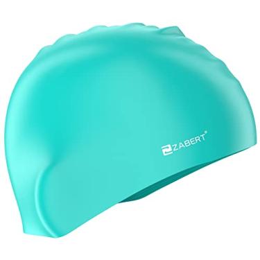 Imagem de ZABERT Touca de natação infantil, bonés de natação para crianças, bebês, meninas, meninos, tranças de cabelo longo e dreadlocks - silicone impermeável azul-petróleo