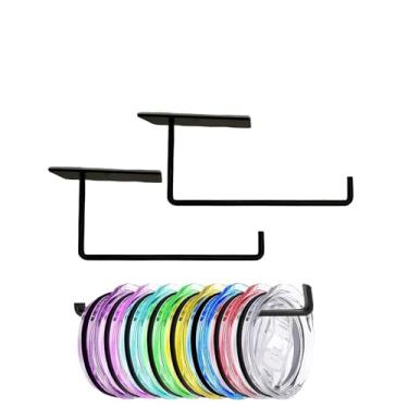 Imagem de Organizador de tampa de copo pegajoso para armazenamento sob o armário - gancho organizador de tampa de copo adesivo universal para Stanley Tumbler Yeti Tampas de garrafas de água de café na cozinha