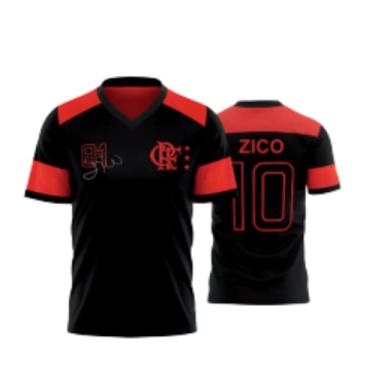 Imagem de Braziline Nova Zico Retro, Camiseta Masculino, Preto+Vermelho, P
