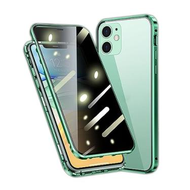 Imagem de KOMISS Capa antiespiar para iPhone 14Pro Max/14 Pro/14 Plus/14, [proteção de corpo inteiro] Protetor de vidro dupla face com adsorção magnética, capa de metal transparente, verde, 14 Pro Max de 6,7