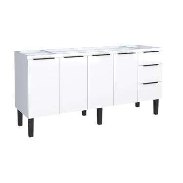 Imagem de Gabinete Armário Cozinha Jupter 2.00 Mt 100% Aço P/Pia -Balção 200 cm -4 Portas - 3 Gavetas - Branco