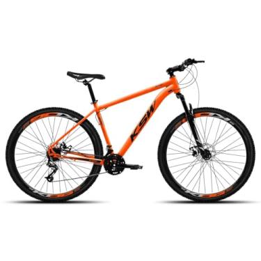 Imagem de Bicicleta Aro 29 KSW XLT em Aluminio 6061 com Freio a Disco, Garfo de Suspensão 80mm de cursor com 21 Marchas Relação 3x7,19,Laranja Neon Preto