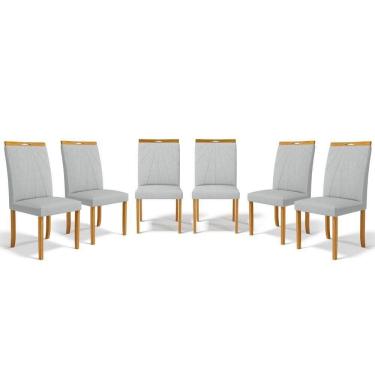 Imagem de Kit Com 6 Cadeiras Maiara Madeira Maciça Estofadas Para Mesa De Jantar Linho Cinza 407