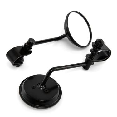 Imagem de Espelho lateral de motocicleta redondo universal retrovisor adequado para motocicleta scooter ATV UTV E-Bike (preto, suporte de guidão de espelho de 7.6 cm)