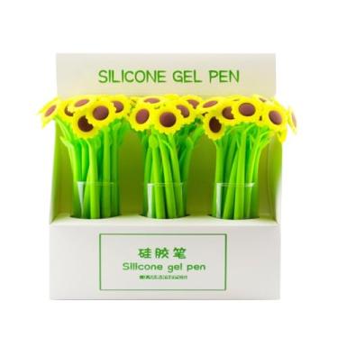 Imagem de Caneta neutra de gel macio de girassol com desenho animado de 0,5 mm, 3 peças, girassol, assinatura de estudante, caneta neutra - refil preto