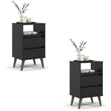 Imagem de Kit 2 Mesa de Cabeceira Roma Quarto com 2 Gavetas