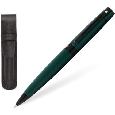Imagem de Sheaffer Caneta verde fosca 300 com acabamentos PVD pretos contrários e conjunto de presente com bolsa correspondente (esferográfica)