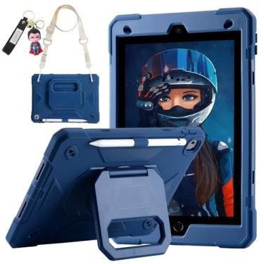 Imagem de Capa para iPad 9ª/8ª/7ª geração (capa à prova de choque para iPad de 10,2 polegadas) com suporte mágico giratório 360, porta-lápis/chaveiro/alça de ombro de transporte para iPad de 10,2 polegadas