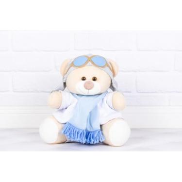 Imagem de Pelúcia de Urso Aviador Classico Tedde 15 cm (BRANCO CINZA E AZUL CLARO)