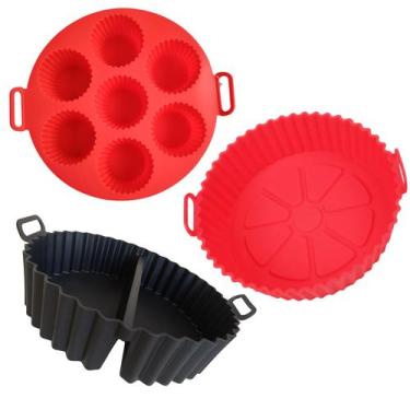 Imagem de Kit 3 cestos silicone para fritadeira airfryer e microondas - Unyhome