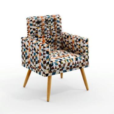 Imagem de Poltrona Decorativa Vega Com Rodapé e Capitonê Sued Estampado Laranja 