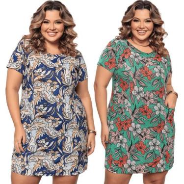 Imagem de Kit 2 Vestido Plus Size Básico com Bolso Estampado Versátil - Felicity