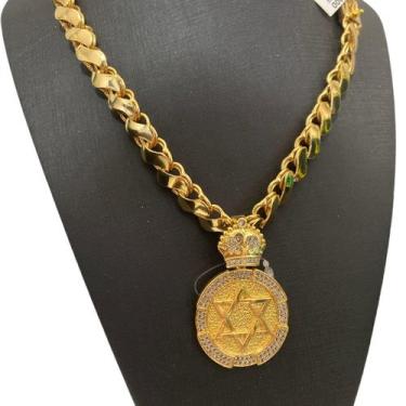 Imagem de Cordão Friso S 13mm + Pingente Estrela Davi - Banhado a ouro - ToJoia1