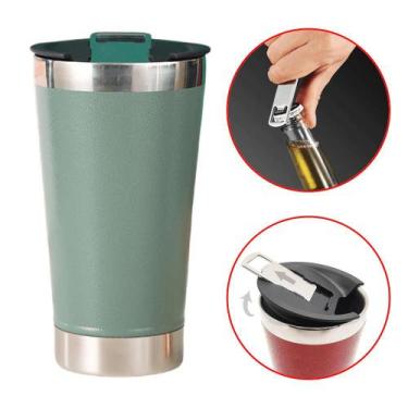 Imagem de Copo Térmico De Cerveja Aço Inox 473ml Com Tampa Copo Térmico Cerveja 
