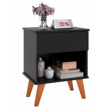 Imagem de Mesa de Cabeceira DU 1 Gaveta Estilo Retrô Com Nicho Cor Preto - JM