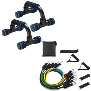 Imagem de Apoio Barra Fixo P/ Flexão Suporte Chão + Kit Elástico 5Vias - Infinit