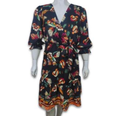 Imagem de Vestido Midi Cetin Babado e Barra Estampado Elástico na Cintura Plus S