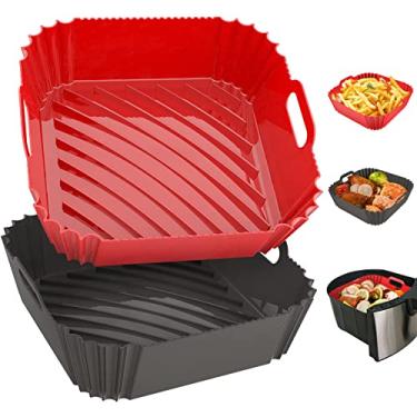 Imagem de Pacote com 2 forros de silicone para fritadeira a ar reutilizáveis, forros de airfryer de 7,1 polegadas 4-7 QT forros quadrados de fritadeira a ar de silicone, forro de forno, bandeja de assar, tapete