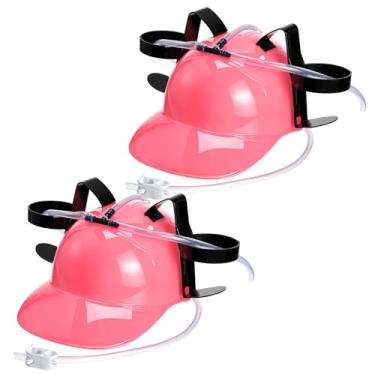 Imagem de zsccxq 2 Pcs Juice Hat Funny soda Hat juice Helmet Adjustable soda Hat can Holder Soda Cap with Straw for Sports Games Christmas Party Supplies Gifts (Pink)