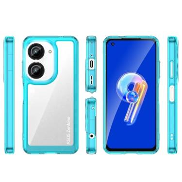 Imagem de HTXWXJC Capa para Asus Zenfone 9, capa para Asus Zenfone 10 AI2202 com protetor de tela, capa rígida de policarbonato transparente à prova de choque fina para Asus Zenfone 9 azul transparente